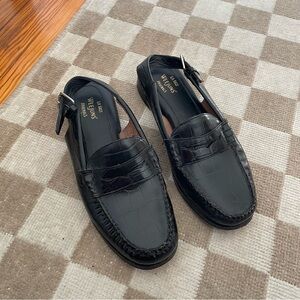 GH Bass Originals Weejuns Black Whitney Leather Croc Sling Back Loafers 8.5 EUC